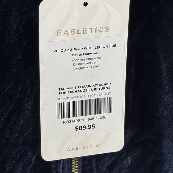 Fabletics Sz M Velour Wide-leg Jumpsuit Womens Navy Blue Zip Front Cozy NWT - Picture 5 of 12